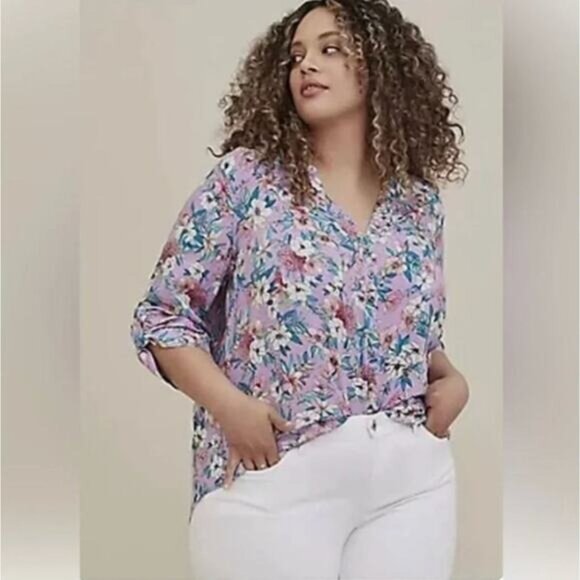 Torrid Harper Blouse Challis Floral Purple Challis Top Women's Size 2X New with - Picture 2 of 7